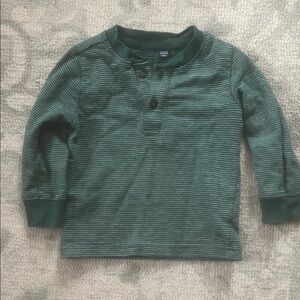 Janie and Jack Dark Green Striped Henley Long Sleeve Tee